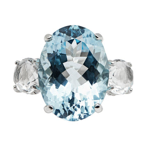 The Renaissance Statement ring in Blue topaz and crystal quartz - Christelle Chamberland