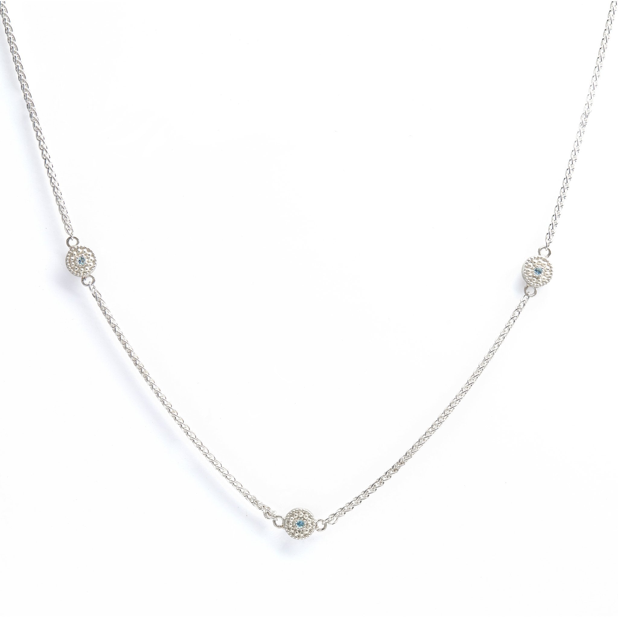 The Reverso Trio Necklace with Crystal Quartz and Aquamarines - Christelle Chamberland
